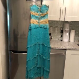 Turquoise and gold sparkle dress